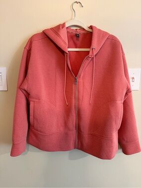 DKNY Ribbed Hooded Sweater Jacket in Dusty Rose